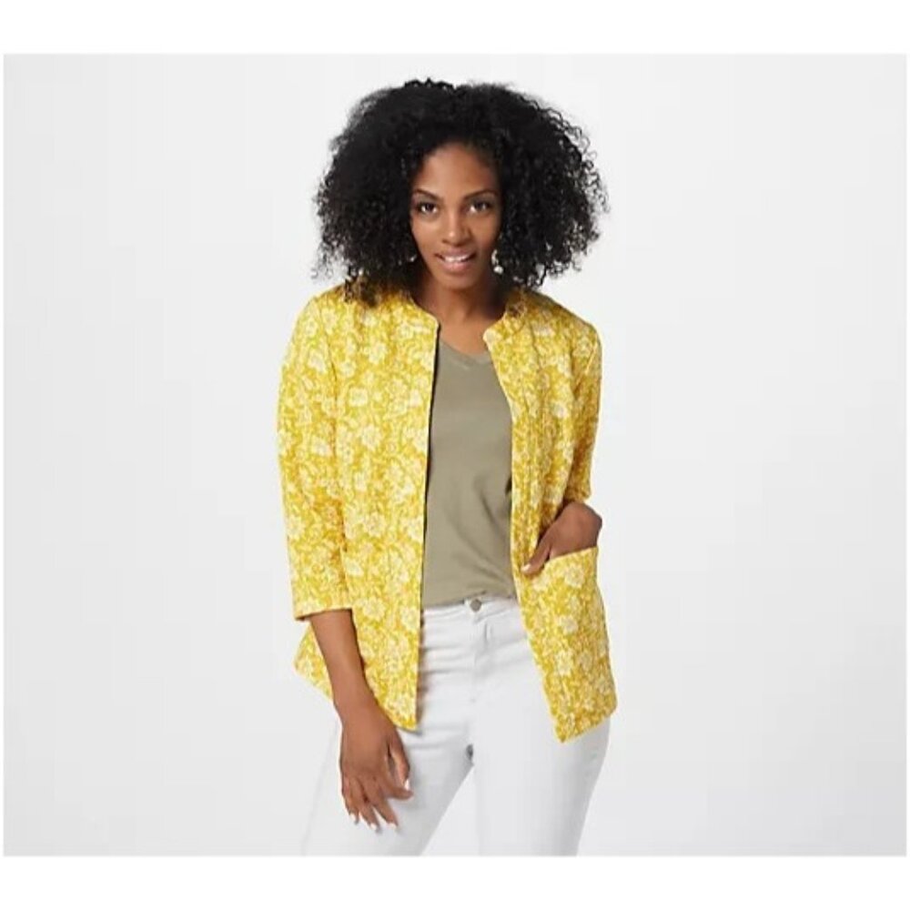 Isaac Mizrahi Live! Open-Front Knit Jacquard Jacket Mustang X-Large A398955